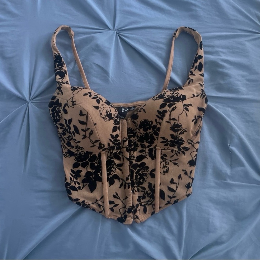 Windsor Tan and Black Floral Corset Top